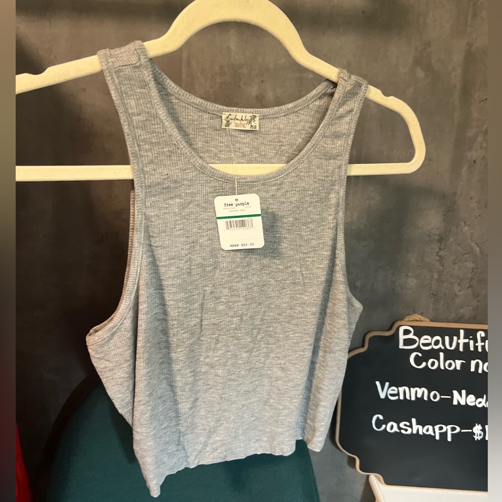Free People High Neck Ribbed Crop in Heather Grey